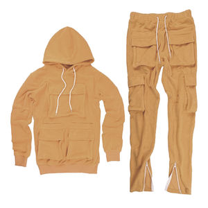 Pantalones de chándal de algodón con capucha para mujer, chándal liso personalizado, Conjunto de sudadera con cuello redondo, otoño e invierno, 2022 - Product Image 2