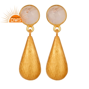 18k Gold Plated Drop <b>Dangle</b> <b>Earring</b> 925 Sterling <b>Silver</b> Jewelry Natural Rainbow Moonstone <b>Earring</b> Jewelry Manufacturer - Product Image 1