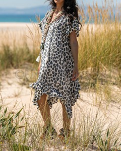 2020ชุดฤดูร้อนผู้หญิงเสือดาวพิมพ์แขนสั้นด้านล่างนัวเนีย Boho ชุดแมกซี่สั้น - Product Image 4