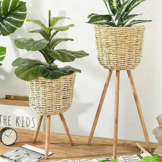 Jute Touw Handwoven Plantenbakken Rieten Plant Pot Met Stand Bloempot Houder Indoor En Outdoor Plant Display