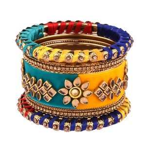 Juego de brazaletes indios para mujer, CZ cristal Kundan, boda, novia, hilo de seda, pulsera de terciopelo, joyería para mujer (juego de 10) - Product Image 6