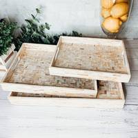 Plateau décoratif de luxe, 8 pièces, incrustation de perles, plateau de service, avec poignées