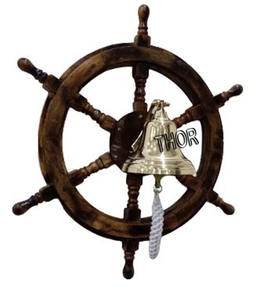 Roue de navire en bois en laiton navire cloche tenture murale école salle à manger brun navire roues boule en laiton décor à la maison - Product Image 1