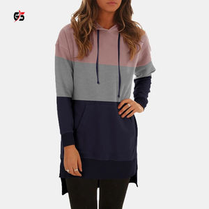 Sweats à capuche longs pour femmes Patch Work Cotton Fleece Pullover Hoodies Winter Outdoor Wear OEM Custom Design - Product Image 3