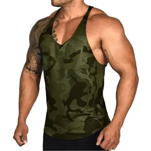 Spor erkek vücut geliştirme Camo kolsuz tek Tank Top kas Stringer atletik spor yelek üstleri yaz giysileri