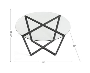 Modern <b>Round</b> <b>Dining</b> Coffee <b>Table</b> Toughened Glass Top with Black Coated Metal Frame for Home Use Wood Material - Product Image 5
