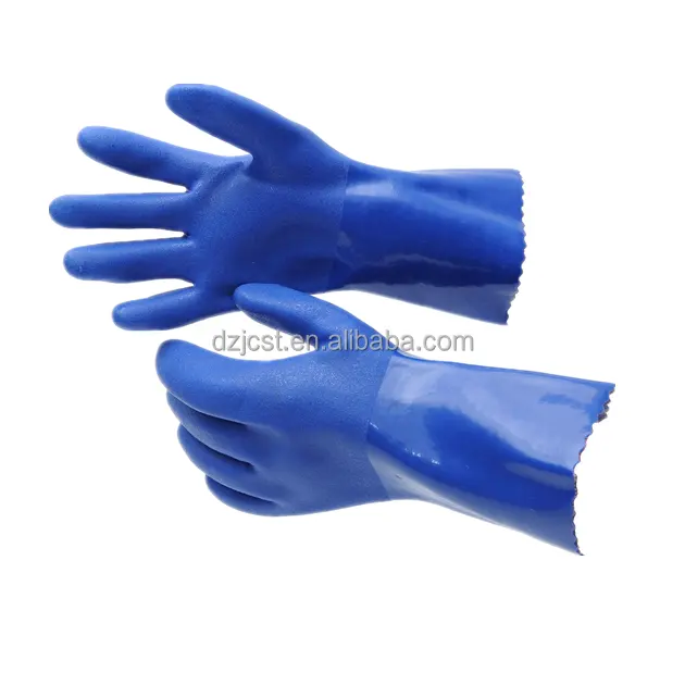 JingCai Cotton liner double fully dipped PVC vinyl coating chemical resistant working safety gloves PVC waterproof gloves