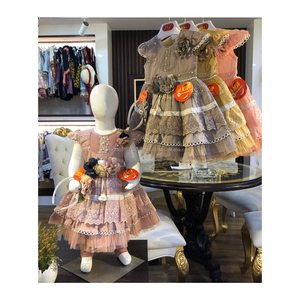 Vestidos de Fiesta al por Mayor, Vestidos de Algodón para Bebé con Encaje de Algodón y Flores Decorativas, Nuevo Diseño - Product Image 1