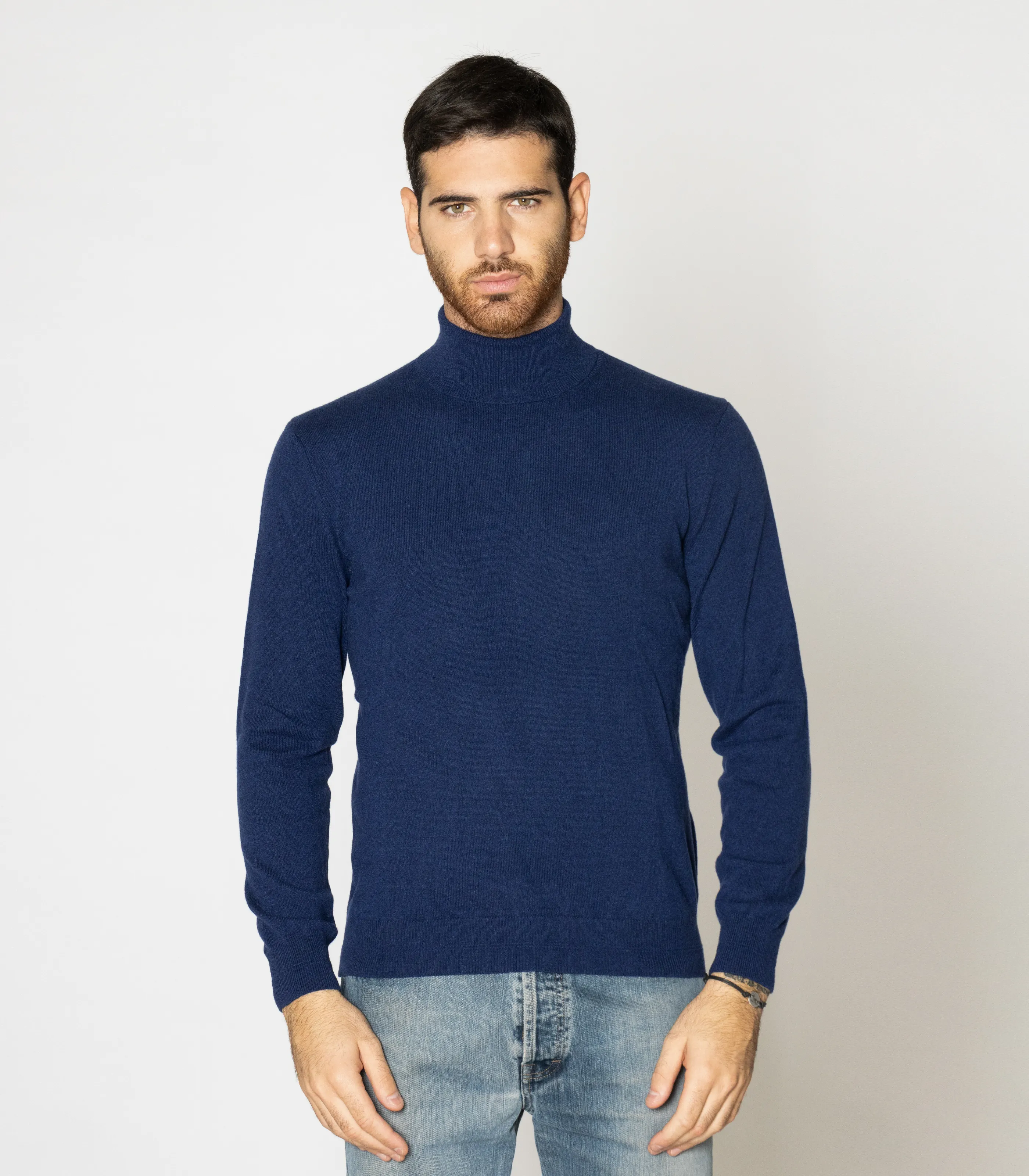 Superior quality wholesale mens clothing hand knitting yarn cashmere sweater men long sleeve blue turtleneck