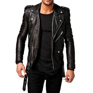 Chaqueta clásica de motociclista para hombre, cazadora de cuero sintético, ajustada, de diseño clásico, Top de cuero - Product Image 4