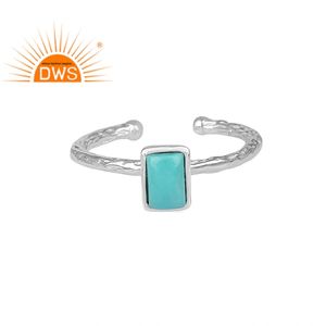 Bague en argent fin martelée à la main, accessoire de fabrication de bijoux, rectangulaire, zircon, pierres précieuses - Product Image 1