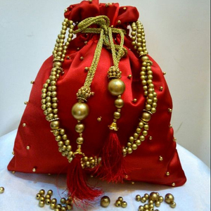 NEW DAZZLING--DESIGN OF POTLI-BAG WITH EMBROIDERY OF PEARLS, CRYSTAL GLASS BEADS WORK ON--BAGS FOR PARTY & <b>WEDDING</b> @ 2021 - Product Image 1