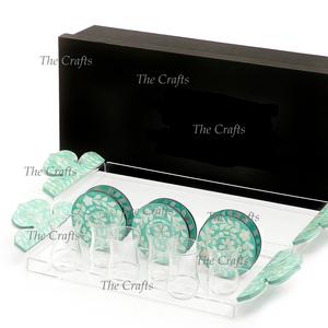 Ensemble de plateau de service en acrylique de conception classique avec ensemble de dessous de verre pour la maison hôtel et Restaurant décor de Table thé plateau à café - Product Image 6