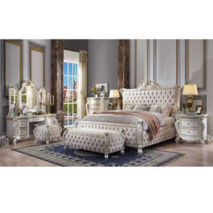 Muebles de dormitorio de madera maciza con acabado blanco moderno, muebles de dormitorio tallados a mano de lujo, tamaño King, precio barato - Product Image 1