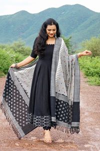 Robe longue voilée en coton, vêtements décontractés, styliste Anarkali Kurtis avec Dupatta pour femmes, 2020 - Product Image 4
