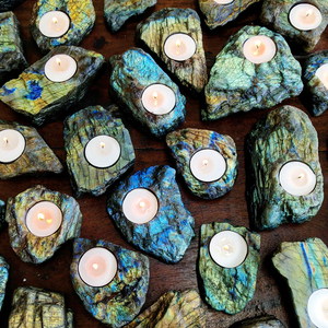 Natural Gemstone Candle Holder | Tiger Eye Rose Quartz Labradorite Crystal Polished Stone | <b>Tealight</b> Holder Healing Energy Decor - Product Image 3