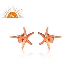 Boucles d'oreilles clous étoile de mer en argent 925 plaqué or rose faites à la main, bijoux de créateur, fabricant de bijoux sur mesure - Product Image 2