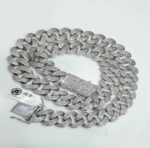Fully <b>Iced</b> <b>Out</b> Sparkling Diamond Hip Hop Style Miami Cuban Link <b>Chain</b> in 925 Sterling Silver - Product Image 1