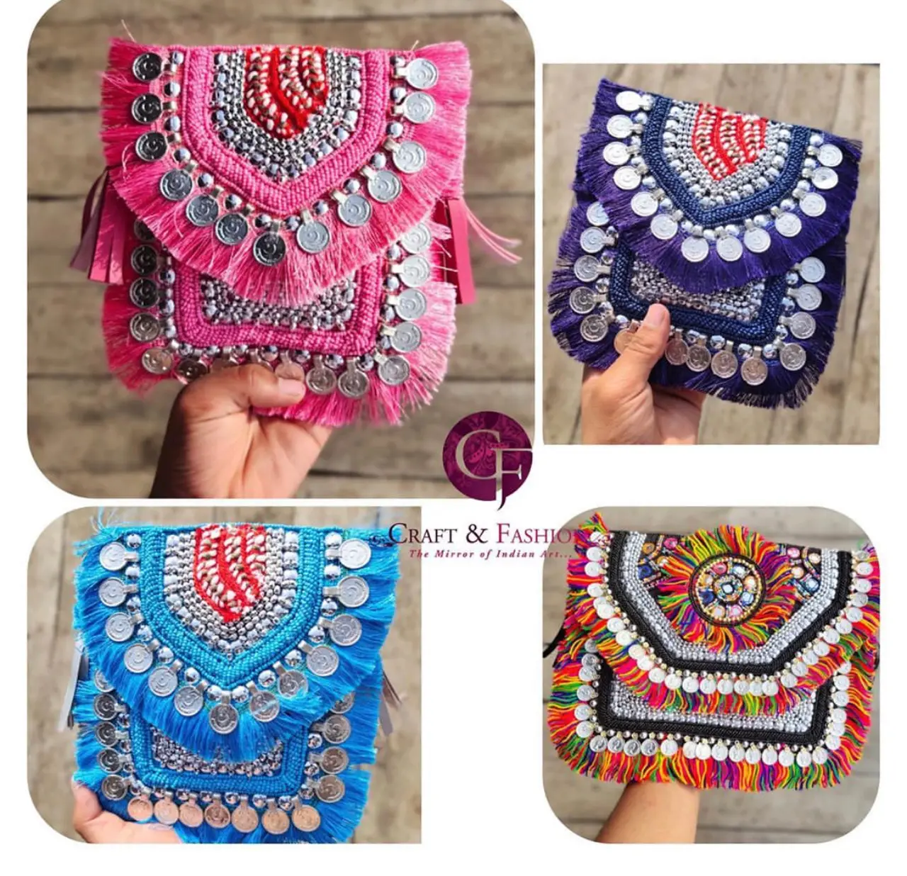 Della boemia di modo di Frizione Borse-Donne di Modo Pom Pom Conchiglie Sacchetto di Perline-Fringe Frizioni-Colorful Monete Della Borsa-sling bag