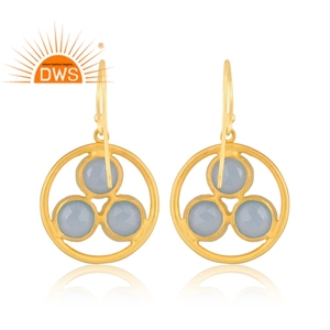 925 argent Sterling 18K plaqué or naturel Aqua calcédoine pierres précieuses crochet boucle d'oreille pour femmes bijoux pour femmes cadeau pour elle - Product Image 4