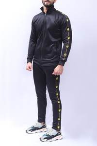 ชุดวอร์มขนแกะโพลีเอสเตอร์สีดำสำหรับผู้ชายชุดฝึกแบบลำลองดีไซน์ลายทางเข้ารูปปรับแต่งขนาดโลโก้ได้อย่างเต็มที่ - Product Image 5