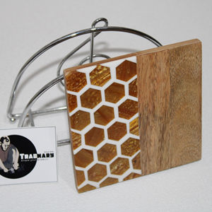 Hexagon Pattern Traditional Wood Resin Coaster Set Tabletop <b>Protector</b> Sublimation Coffee Wine <b>Tables</b> Includes PU Glass Mats - Product Image 1