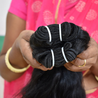 Extensions de cheveux humains Remy indiens bruts, vierges, naturels, non traités chimiquement, ondulés, couleur noire, en lots