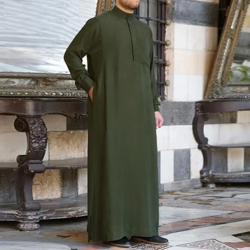 Mannen Thobe Hot Selling Moslim Mannen Kleding Thobes Dubai Lange Mouwen Islamitische Mannen Arabische Thobe