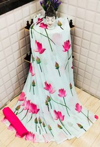 Đẹp Nhất Và Hấp Dẫn Georgette Đơn Giản Màu Trắng <span class=keywords><strong>Saree</strong></span> Với Áo Piece Phụ Nữ Ấn Độ Mặc Giá Rẻ Giá Thấp Bán Buôn - Product Image 5