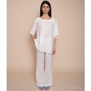 Pantalones de lino 100% puro de la mejor calidad italiana con bolsillos franceses, pierna ancha y corte en cuña en la parte trasera. Para el día de hoy - Product Image 5