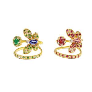 Diseñador de plata esterlina 925 chapado en oro multicolor piedra preciosa ajustable moda dedo mariposa anillo - Product Image 1