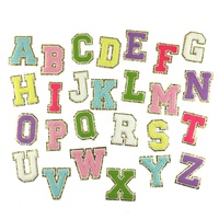 Patch en chenille avec lettres scintillantes personnalisées, patch en chenille avec lettres de l'alphabet dorées, patch en chenille brodé avec lettres, patch scintillant en forme de cœur et d'avion pour sac en nylon