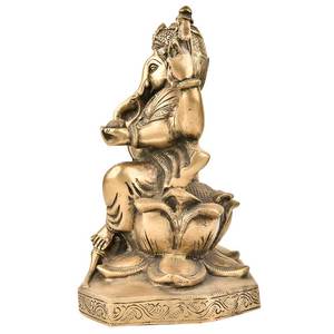 Handmade Golden Brass God Ganesha Sitting Lotus Lord Mooshak Sculptures Figurine Statue Statement Pieces Decor Gift <b>Items</b> - Product Image 4