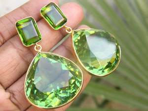 Boucles d'oreilles en argent Sterling 92.5, Quartz vert poli, bijoux d'oreille en or pour femmes et filles, cadeau chrétien - Product Image 6