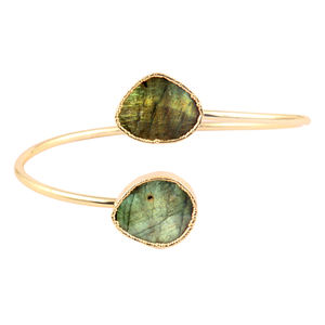 Bracelet plaqué or en double pierre labradorite, nouvelle collection de inspiré du feu naturel, bijoux ajustables pour femmes, - Product Image 1