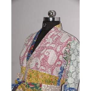 Multi-Colour Patch <b>Work</b> Wholesale Cotton Short Maxi Bathrobe Handmade Print <b>Women</b> <b>Coat</b> Ethnic Kantha Jacket Woven Winter - Product Image 3