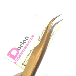 Pinzas para Extensión de Pestañas de Volumen Curvadas en J, Color Oro Rosa, Marca Privada, Acero Inoxidable, Punta con Polvo de Diamante - Product Image 2