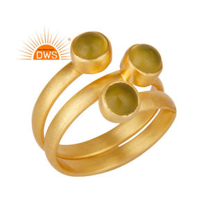 แหวนเกลียวพลอยคาลซิโดนีสีเหลืองธรรมชาติดีไซน์ทำด้วยมือล่าสุดผู้ผลิตเครื่องประดับผู้หญิง - Product Image 1