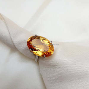 Anillo de Piedra Preciosa de Cuarzo Citrino en Plata de Ley 925, Hermosa Joyería de Moda Chapada en Oro Hecha a Mano - Product Image 1