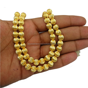 Gold Plated Watermelon-Shaped Round Copper <b>Bead</b> Strand - Product Image 3