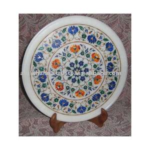 Assiette décorative ronde en marbre incrusté - Product Image 1