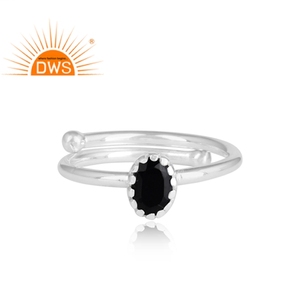 Natural Black Onyx Gemstone <b>Ring</b> 925 Sterling <b>Silver</b> Oval Shape <b>Adjustable</b> Trendy Wedding Party Wear Jewelry - Product Image 2