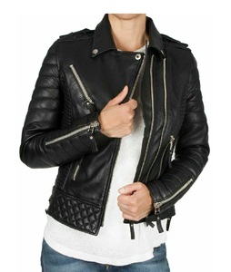 Chaqueta de motorista Unisex, de cuero de zorro negro de alta calidad, con cremallera, disponible en todos los colores de cuero, hecha en Pakistán - Product Image 1