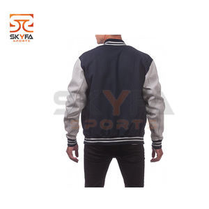 Chaqueta universitaria de béisbol con mangas de cuero para hombre - Product Image 3