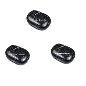 Black Taurmoline Agate Palm <b>Stone</b> Feng Shui Carved Engraved Souvenir - Product Image 1