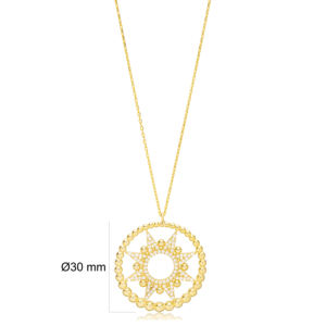 Soleil et forme ronde Zircon pierre charme collier turc fait à la main en gros 925 bijoux en argent Sterling - Product Image 2