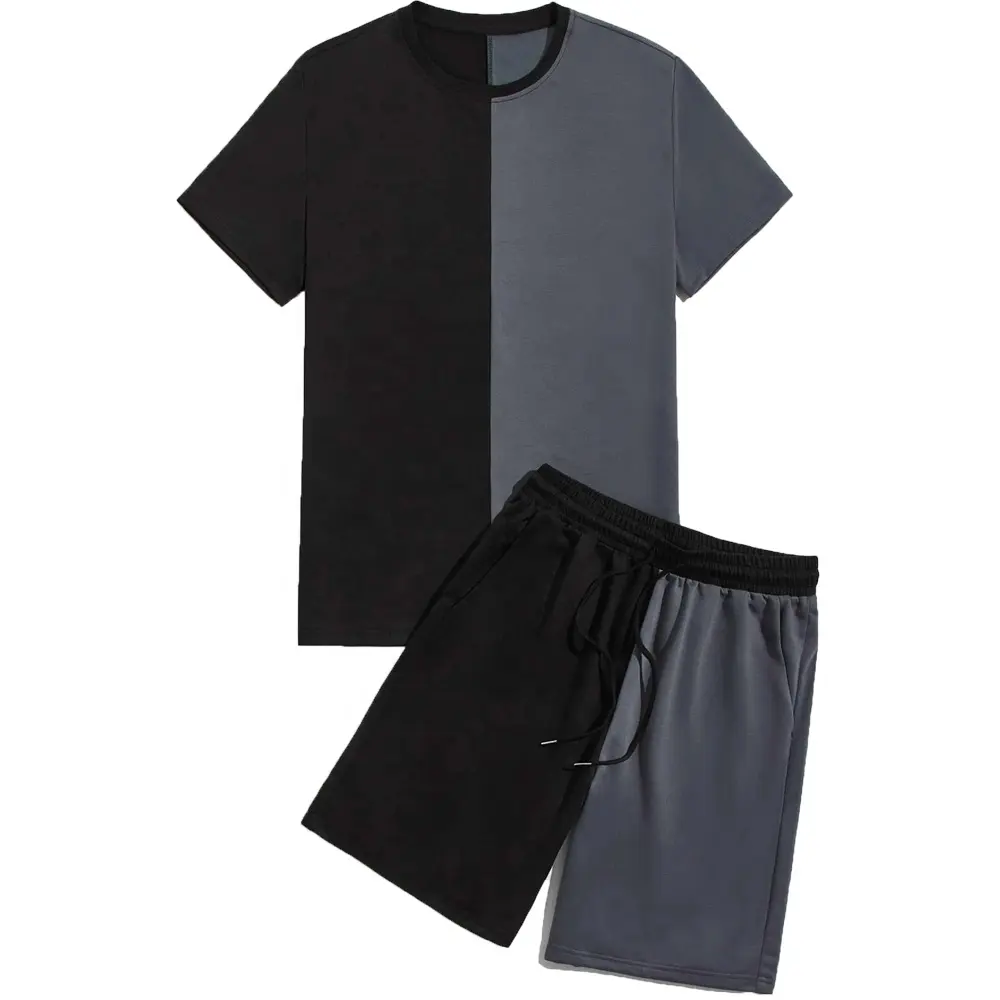 Herren Zwei-Töne-Buchstabendruck-T-Shirt und Kordelzug Taillenschorts-Set europäische Größe Herren Sportbekleidung zweiteiliges kurzes Outfit-Hemd