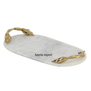 Offre spéciale plateau décoratif en marbre blanc avec poignée en feuille d'or Nouveau plateau en marbre blanc et poignée en or avec des prix bon marché en vrac - Product Image 1