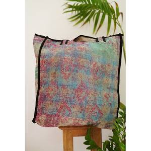 Vintage Banjara sac fourre-tout Kantha couette brodé à la main bohème sac à provisions coton poignée à la mode dames en cuir cadeau - Product Image 3