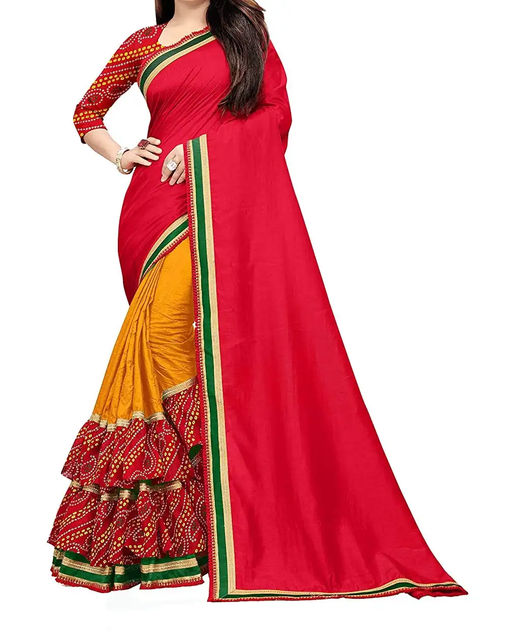 Традиционное новейшее индийское платье ручной работы, этническое сари с оборками и блузкой, богатый материал, высококачественная ткань